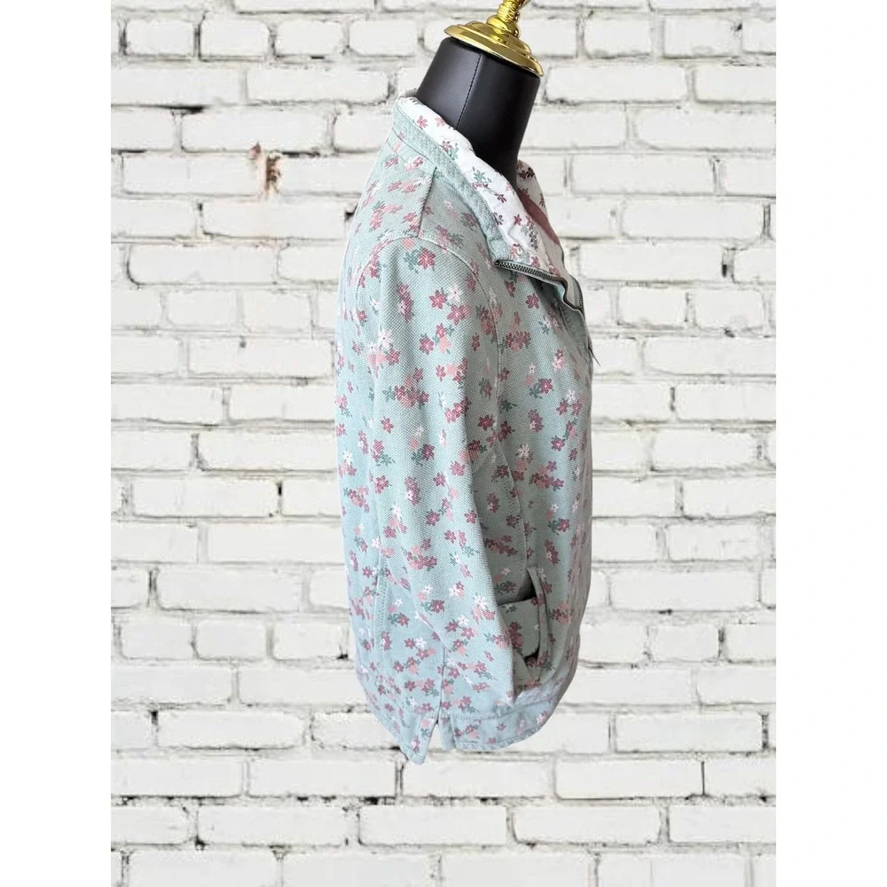 FatFace The Airlie Sweatshirt Women 6 Mint Green Floral Waffle Knit Quarter Zip